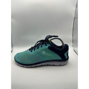 Champion Running Shoes Women 8 Teal Navy Yellow Good Mesh Lace Up Sneakers